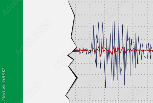 Earthquake in Italy, natural disasters news banner idea, seismic wave with flag