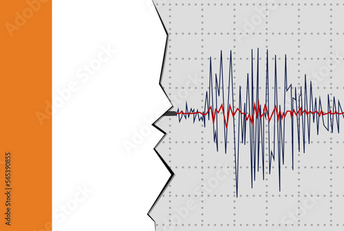 Earthquake in Ivory Coast, natural disasters news banner idea, seismic wave with flag