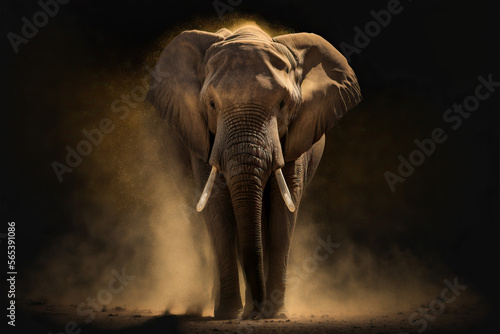 Elefant tritt aus dem Dunkel