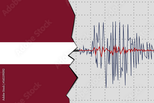 Earthquake in Latvia, natural disasters news banner idea, seismic wave with flag