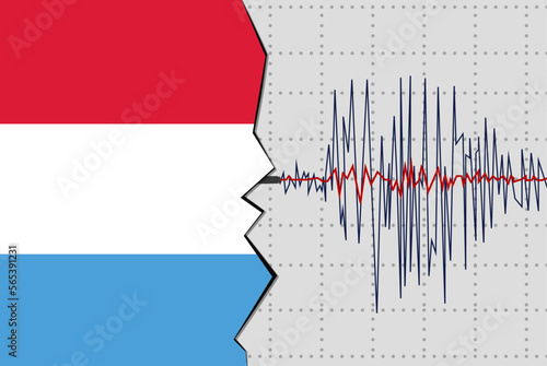 Earthquake in Luxembourg, natural disasters news banner idea, seismic wave with flag
