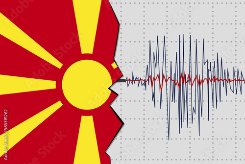Earthquake in Macedonia, natural disasters news banner idea, seismic wave with flag