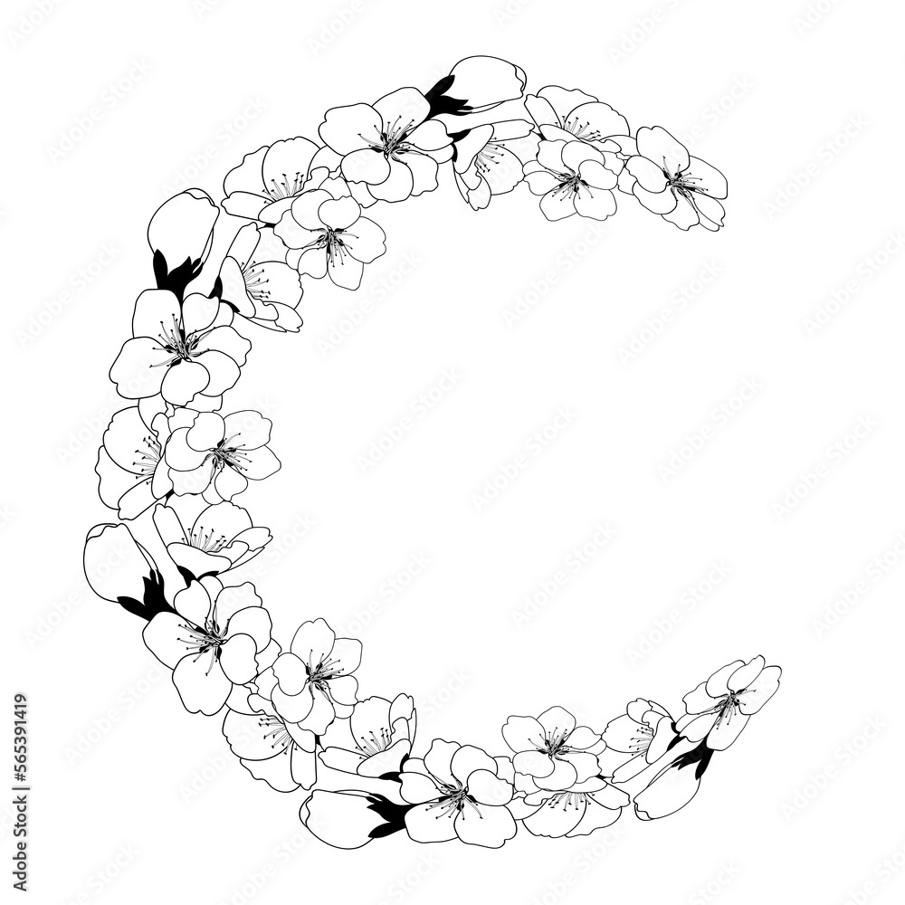 Spring wreath of cherry blossoms. Round frame with space for text. Template for postcard, invitation card, banner. Vector illustration on transparent background Spring wreath of cherry blossoms. Round frame with space for text. Template for postcard, invitation card, banner. Vector illustration on transparent background