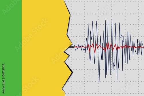 Earthquake in Mali, natural disasters news banner idea, seismic wave with flag