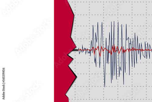 Earthquake in Malta, natural disasters news banner idea, seismic wave with flag