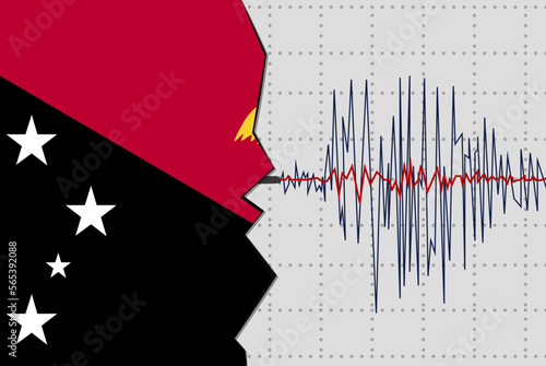 Earthquake in Papua New Guinea, natural disasters news banner idea, seismic wave with flag