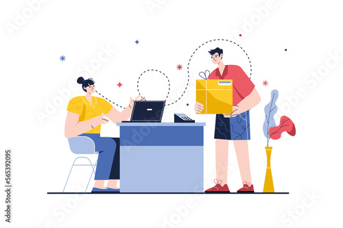 Obraz na plátně Concept Post with people scene in the flat cartoon design