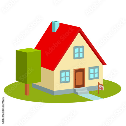3D house icon. For sale. Isolated on white background. Vector illustration.