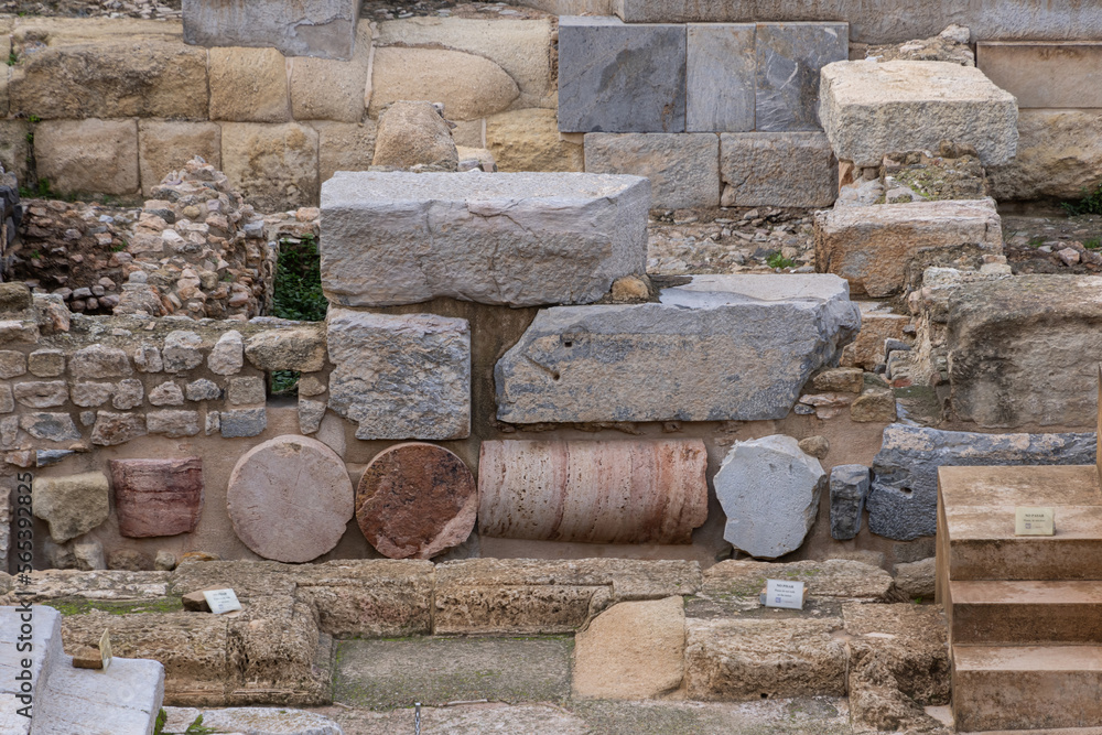 Stacked Stones at the Ancient Roman Theater Amphitheatre at the Cartagena Museum, Spain Stacked Stones at the Ancient Roman Theater Amphitheatre at the Cartagena Museum, Spain