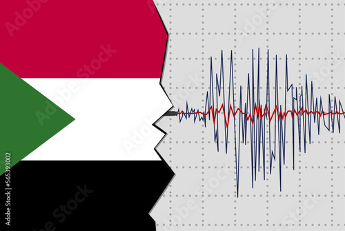 Earthquake in Sudan, natural disasters news banner idea, seismic wave with flag photo