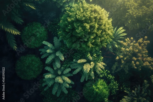 Green rainforest  nature ecosystem environment background above forest Generative AI Illustration