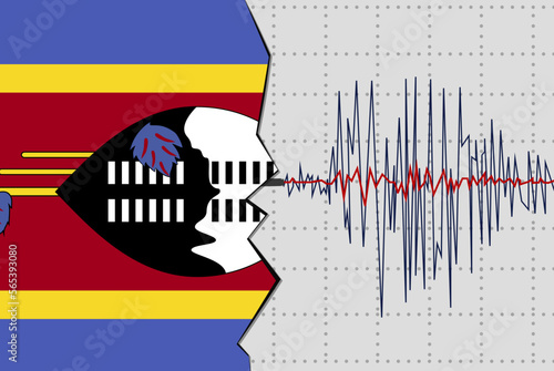 Earthquake in Swaziland, natural disasters news banner idea, seismic wave with flag