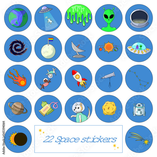 set 22 cute space stickers flat style