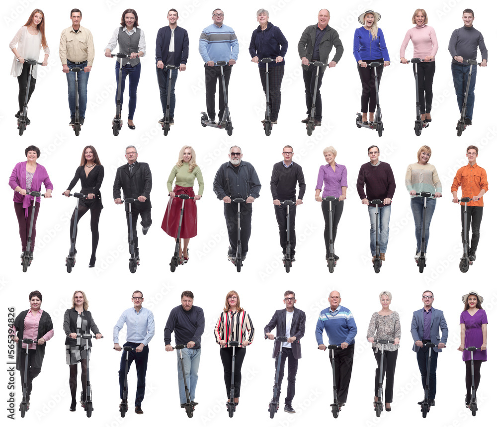 Obraz premium group of successful people on scooter isolated