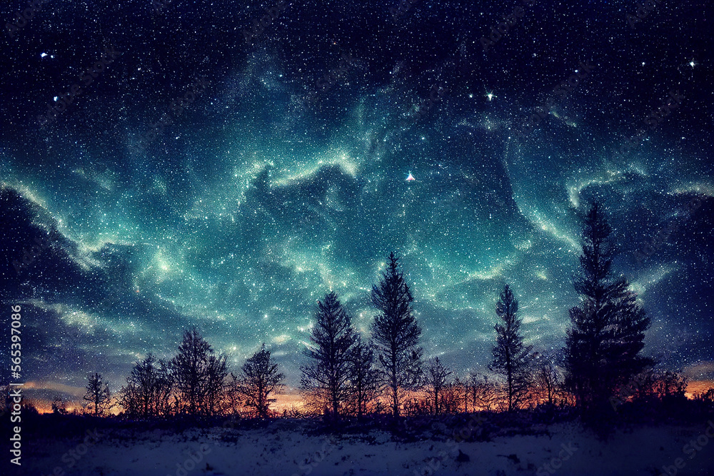 Christmas Starry Sky Scene illustration Generative AI Content by Midjourney