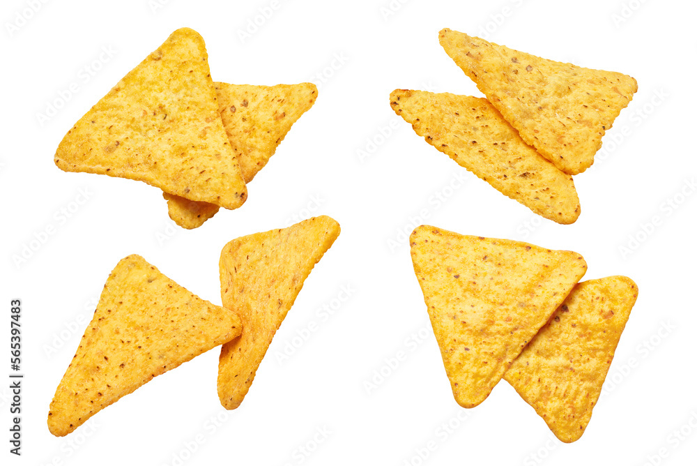 Set of delicious mexican nachos chips cut out Set of delicious mexican nachos chips cut out