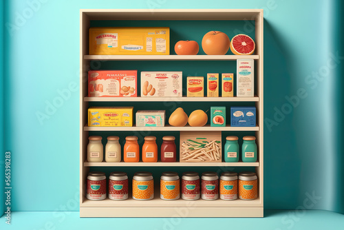 Fototapeta Naklejka Na Ścianę i Meble -  Mostrando uma prateleira com os mantimentos para alimentação