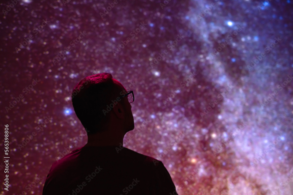 Silhouette of a man with Milky Way starry skies. Silhouette of a man with Milky Way starry skies.