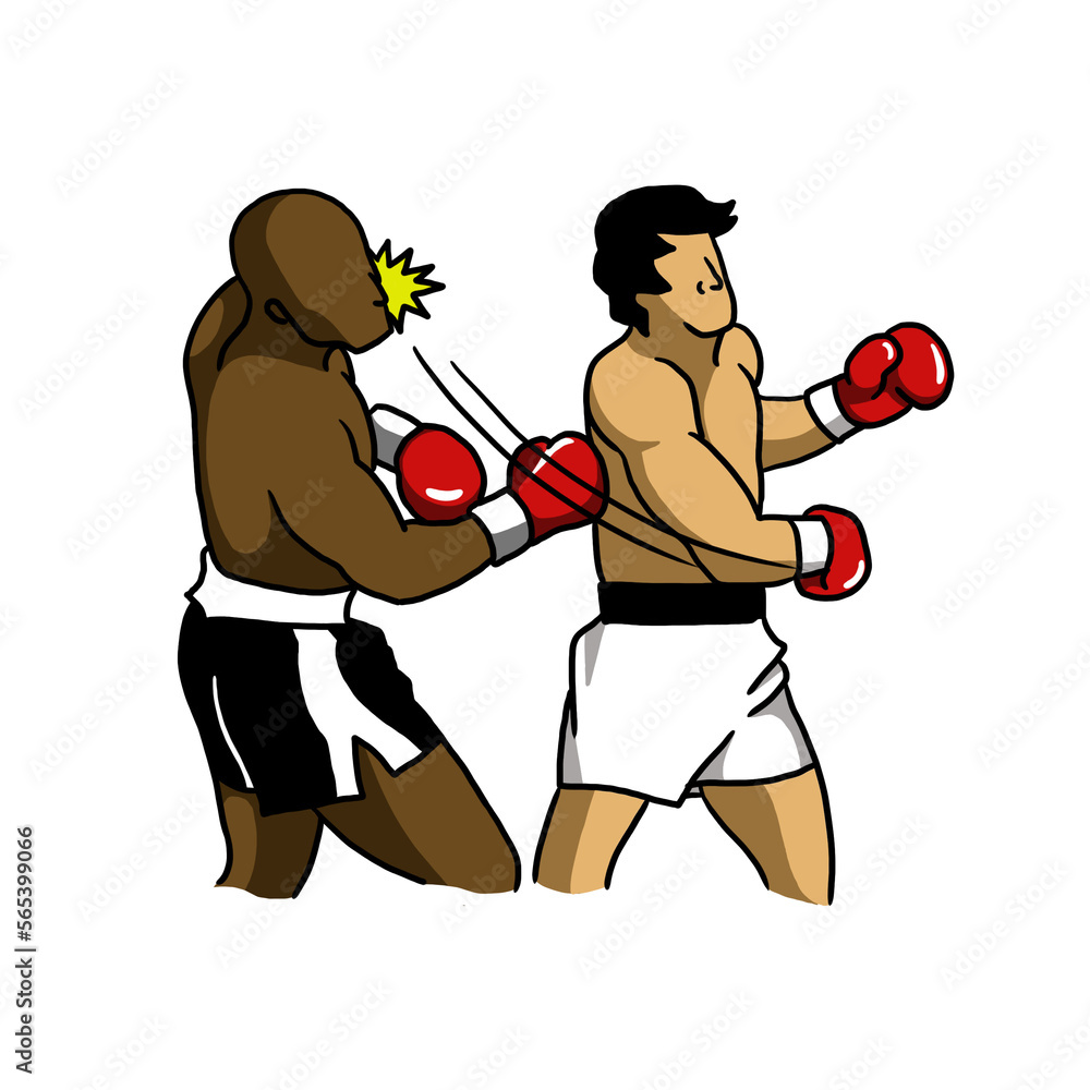 Illustration of boxer punch another boxer in a boxing match