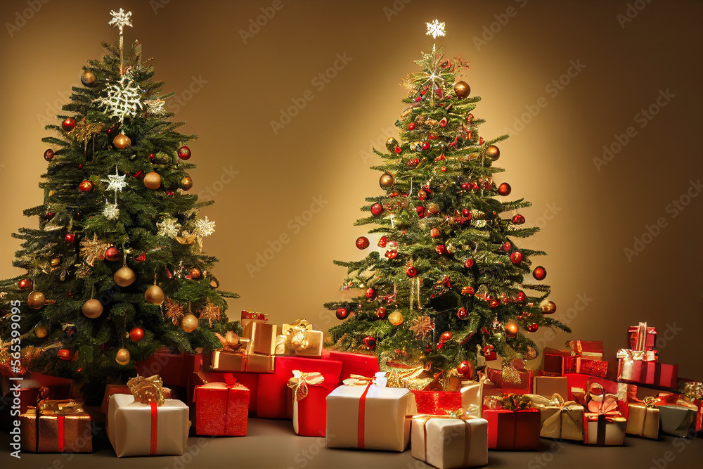 Many presents around the Christmas tree illustration Generative AI Content by Midjourney Many presents around the Christmas tree illustration Generative AI Content by Midjourney