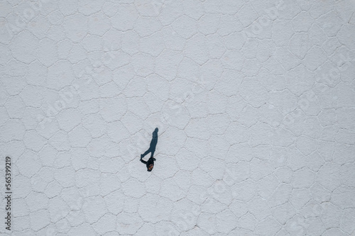 Drone Aerial Photo of person Bolivia Salar de Uyuni Salt Flats