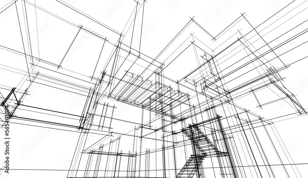 Architectural sketch of a building 3d illustration Architectural sketch of a building 3d illustration
