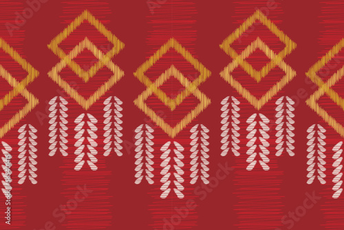 Ethnic Ikat fabric pattern geometric style.African Ikat embroidery Ethnic oriental pattern crimson red background. Abstract,vector,illustration. use for texture,clothing,wrapping,decoration,carpet.