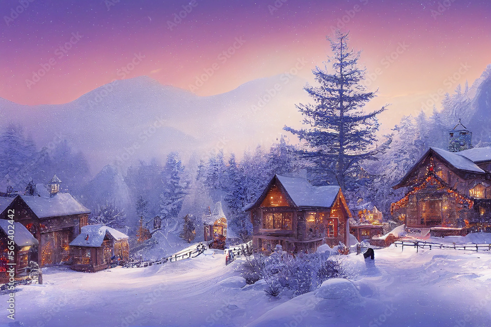 Beautiful winter house and christmas tree on the mountain Generative AI Content by Midjourney Beautiful winter house and christmas tree on the mountain Generative AI Content by Midjourney