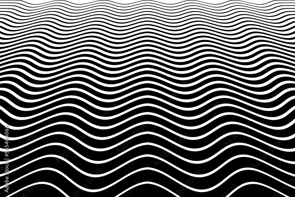 Wavy Lines Halftone Pattern in Perspective View. Black and White Background. Wavy Lines Halftone Pattern in Perspective View. Black and White Background.
