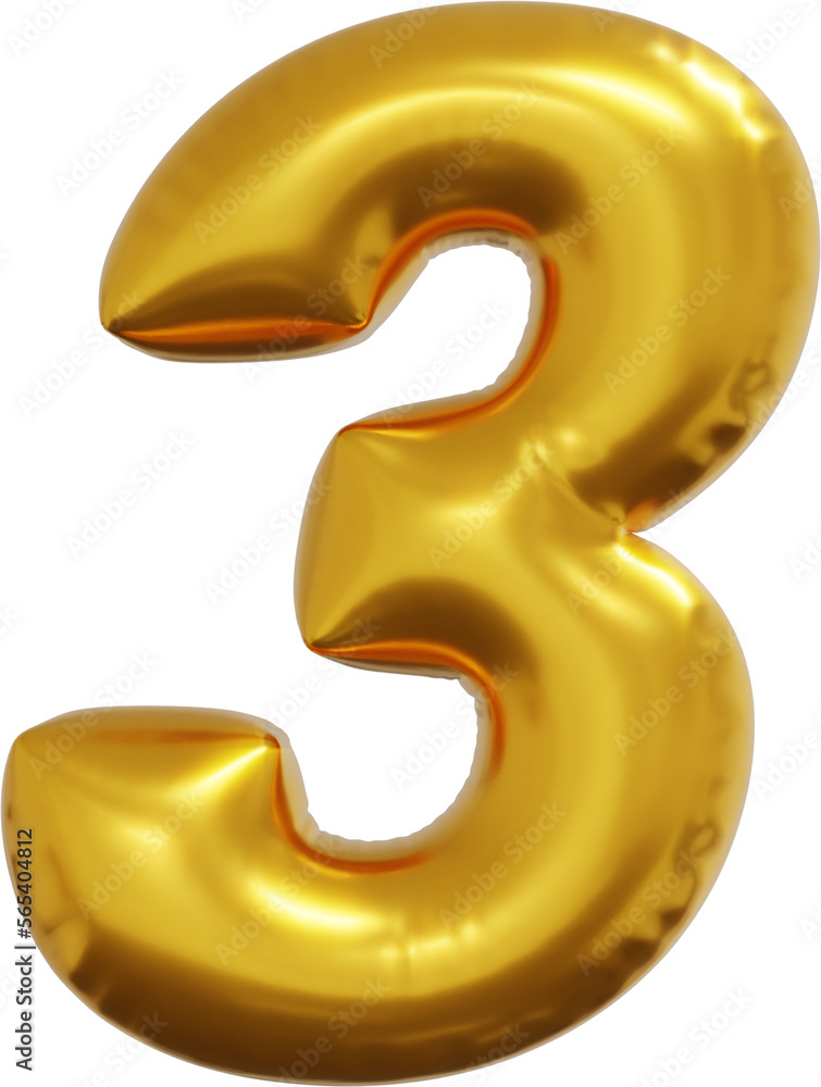 Gold foil alphabet number 3 isolated. 3d rendering Gold foil alphabet number 3 isolated. 3d rendering