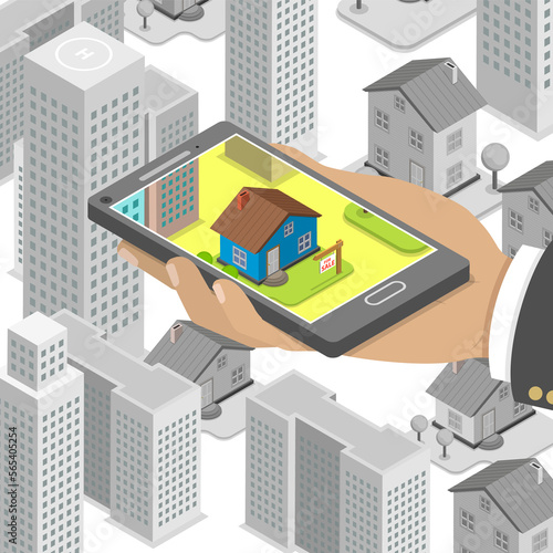 Real estate online searching isometric concept. © TarikVision