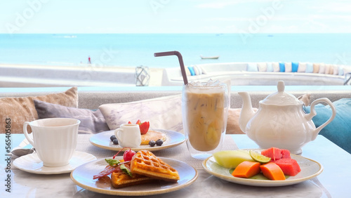 Photos Beautiful morning on beach of beachfront hotel breakfast