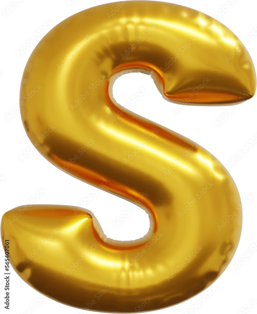 Gold foil alphabet letter S isolated. 3d rendering Gold foil alphabet letter S isolated. 3d rendering