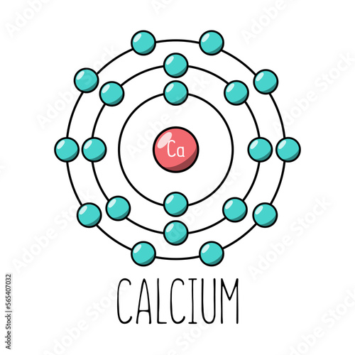 Calcium atom Bohr model. Cartoon style. Vector editable