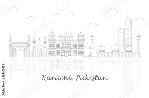 Outline Skyline panorama of city of Karachi  Pakistan - vector illustration