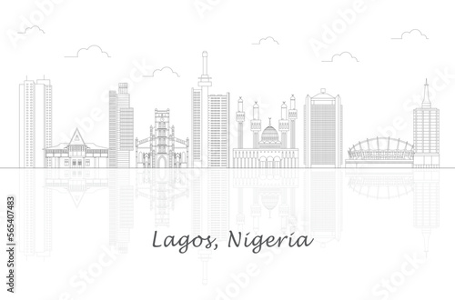Outline Skyline panorama of city of Lagos, Nigeria - vector illustration
