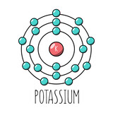 Potassium atom Bohr model. Cartoon style. Vector editable