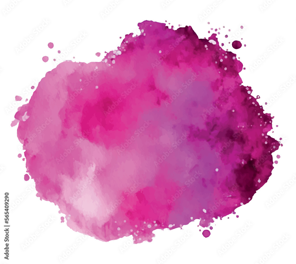 Watercolor vivid Magenta background. Backdrop with aquarelle effect. Vector illustration. Textured abstract brush stroke. Paint splash on white paper. Ethereal template screen. 
