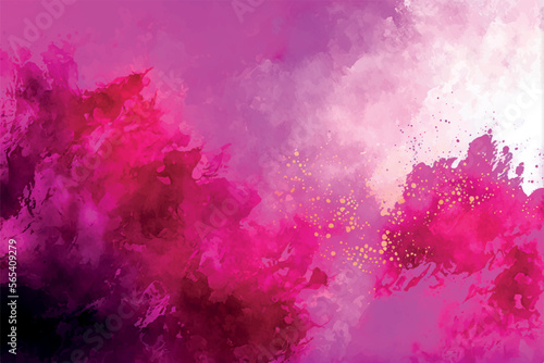 Watercolor Background. Vivid Magenta Pantone. Backdrop with aquarelle effect. Vector illustration. Textured Paint splash. Ethereal template screen. 