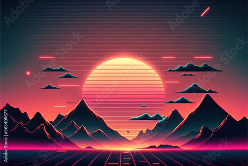 Retro Sci-Fi Background Futuristic landscape of the 80s  Digital Cyber Surface  Suitable for design in the style of the 1980 s