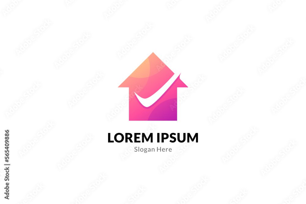 House logo template with tick symbol in minimalist design concept House logo template with tick symbol in minimalist design concept