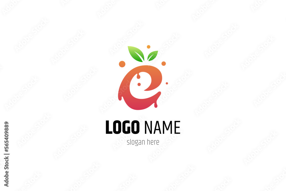 Letter e logo with citrus fruit shape combination in flat design Letter e logo with citrus fruit shape combination in flat design