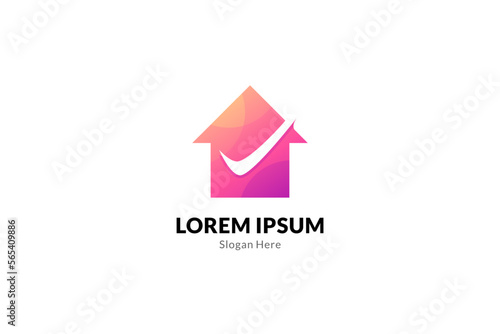 House logo template with tick symbol in minimalist design concept