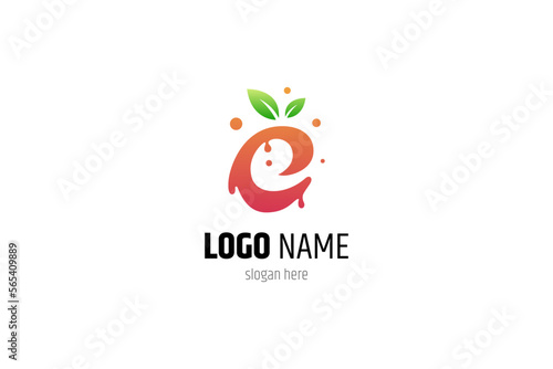 Letter e logo with citrus fruit shape combination in flat design
