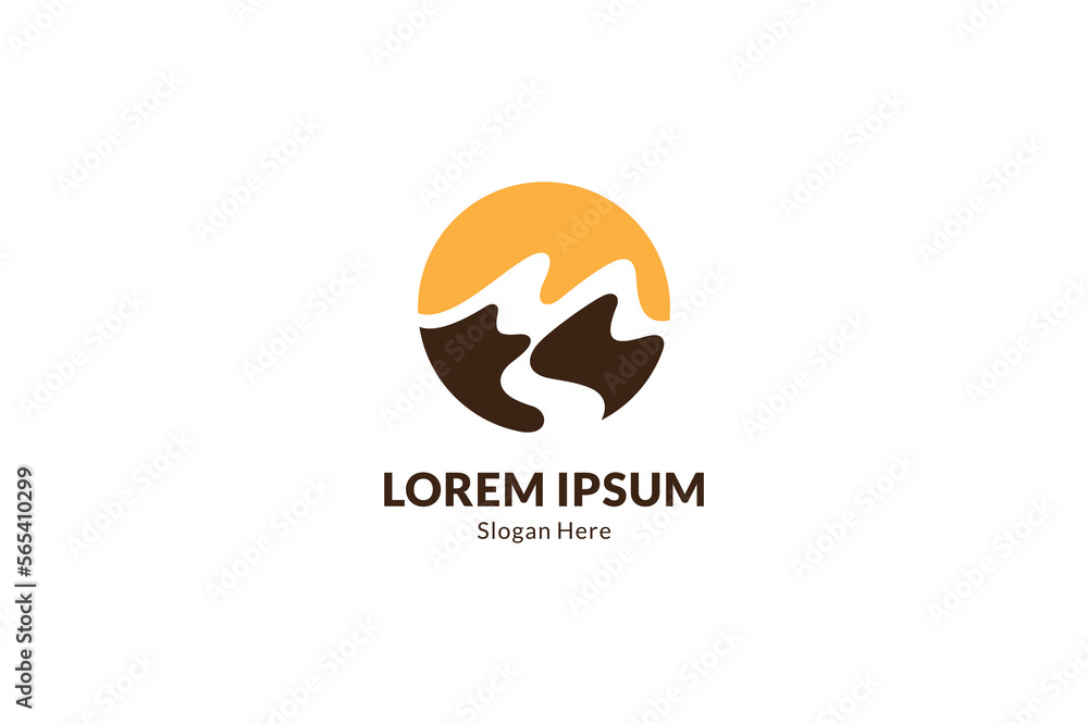 mountain and river view logo in circle shape design mountain and river view logo in circle shape design