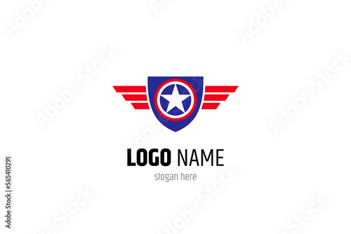 American shield logo with a star symbol in the center and red and blue colors