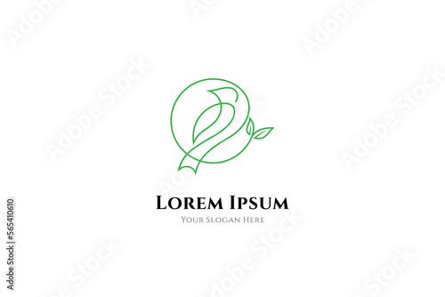 Bird logo with leaf combination in continuous line design style