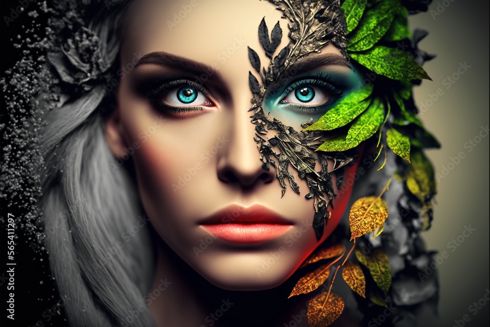 Obraz premium Hübsche Frau mit attraktivem Gesicht im glamourösen Style und tollem Make-Up, ai generativ