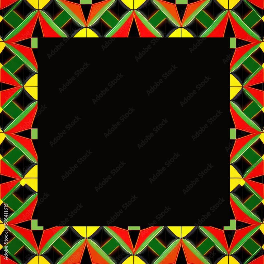 Background border with red, yellow and green geometric pattern. Created ...