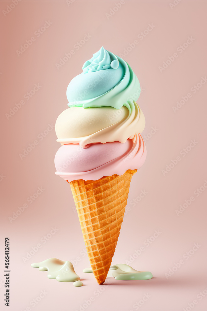 Glace à l'italienne, sundae dessert glace colorée. Generative AI.